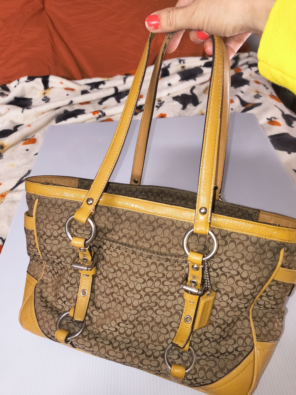 Vintage Y2K Coach Signature Gallery East/West Tote Bag (Khaki/Tan) - F12346